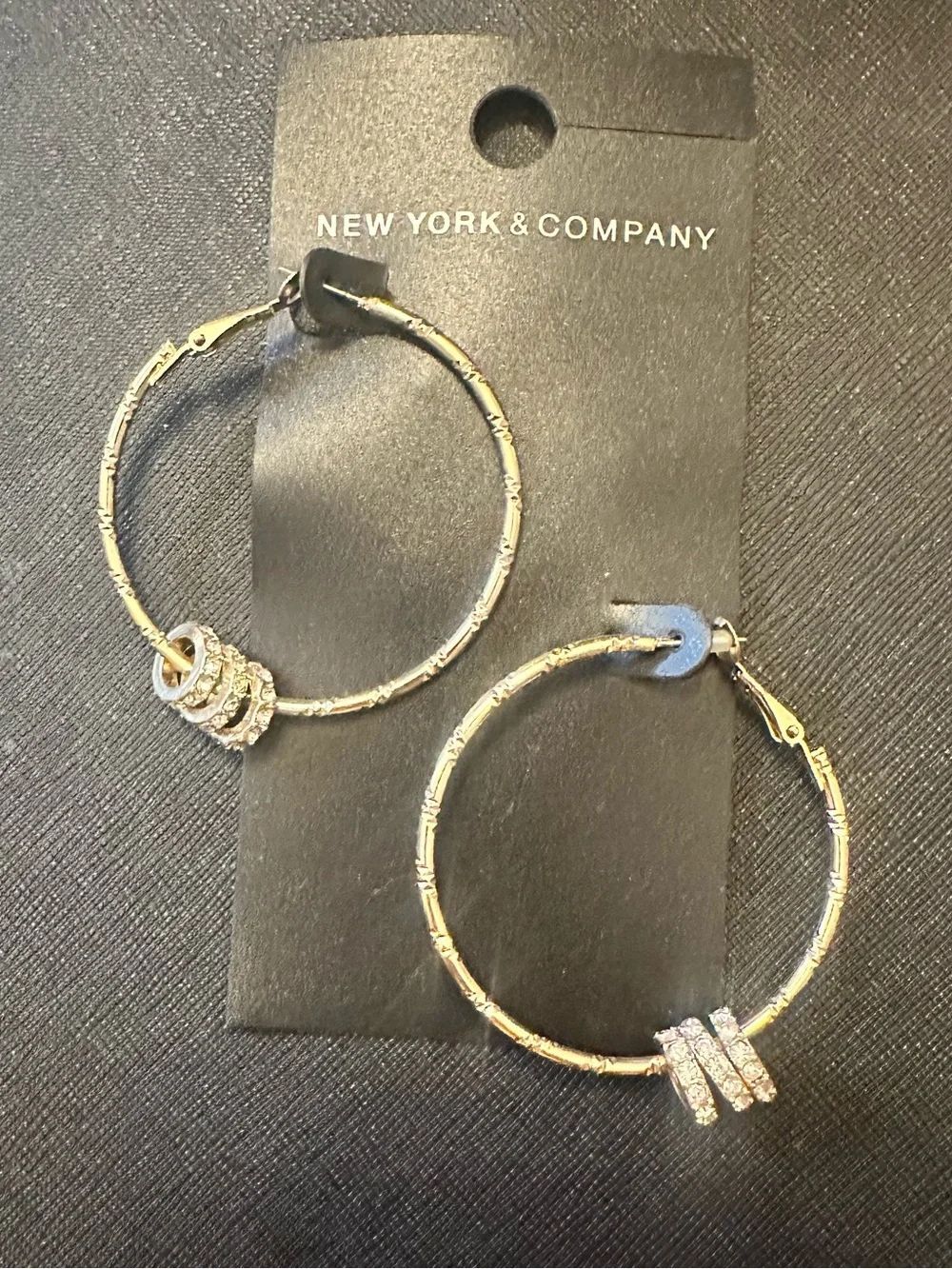 New York & Company Gold Tone Hoop Earrings with Crystal Rings